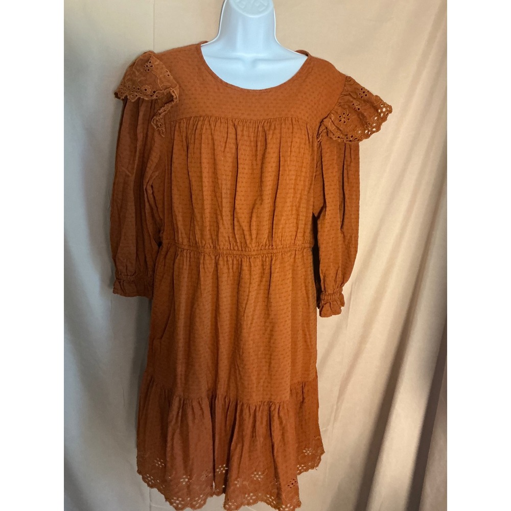 Universal Thread Mini Dress Womens XXL Burnt Orange Excellent Eyelet Ruffle Boho